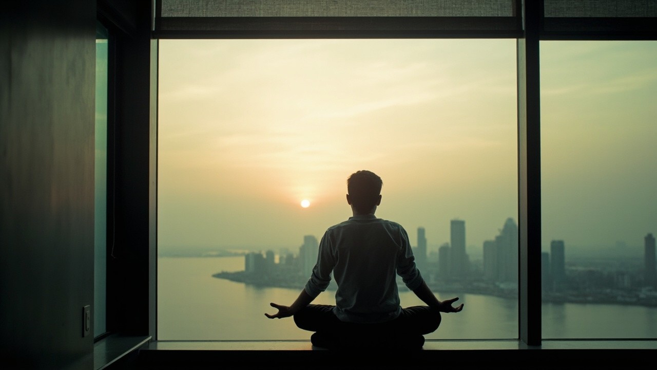 Person sitting quietly by a window with hands relaxed and open in their lap, letting go rather than gripping