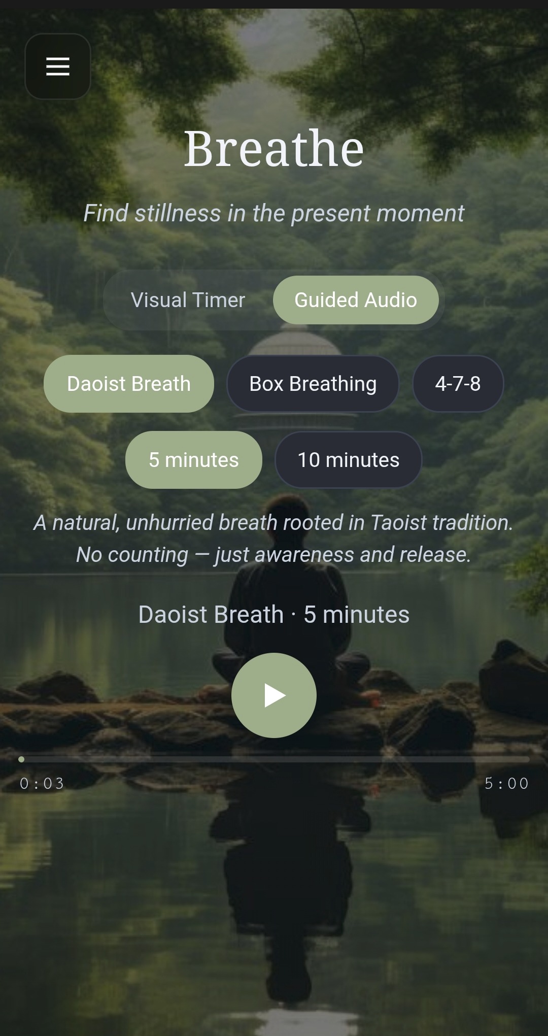 QiGuide guided breathwork session with visual breathing timer